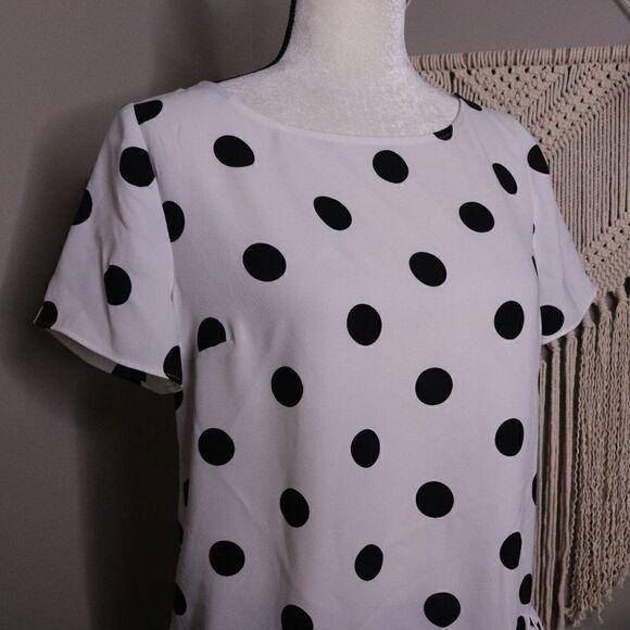 Ann Taylor | Short Sleeve Polka Dot Tie Blouse - Picture 3 of 6